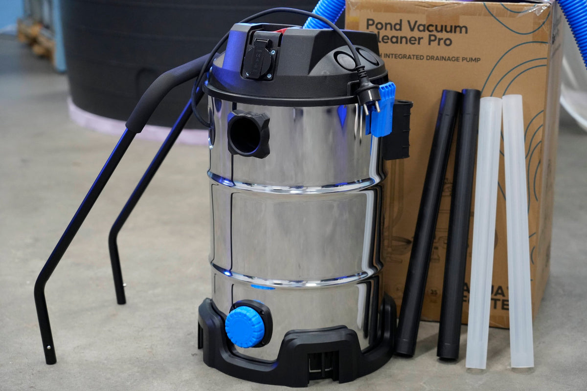 AquaForte Teichsauger Pro mit Edelstahlbehälter, integrierter Schmutzwasserpumpe und Zubehör